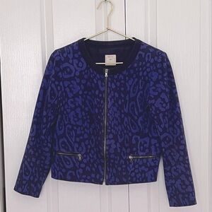 GAP Women's Blue Animal Print Patterned Bomber Zip Jacket